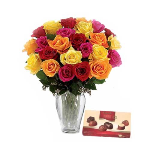 20 Mixed roses with chocolate